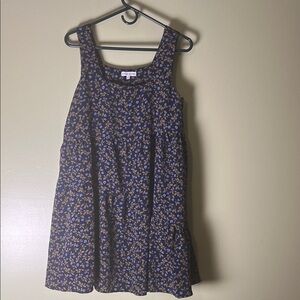 Moon River women's feminine, luxury dress in Blue and Brown Floral